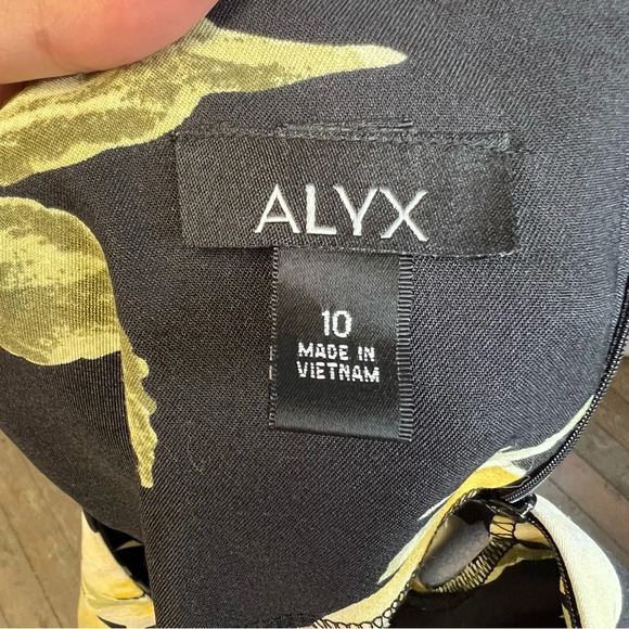 Alyx Black Yellow Floral Sleeveless Fitted Midi Spring Dress Women’s Size 10 - Picture 12 of 15